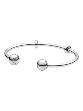 Pandora Silver Open Bangle Bracelet With Marvel Spider-Man Camera Selfie Charm